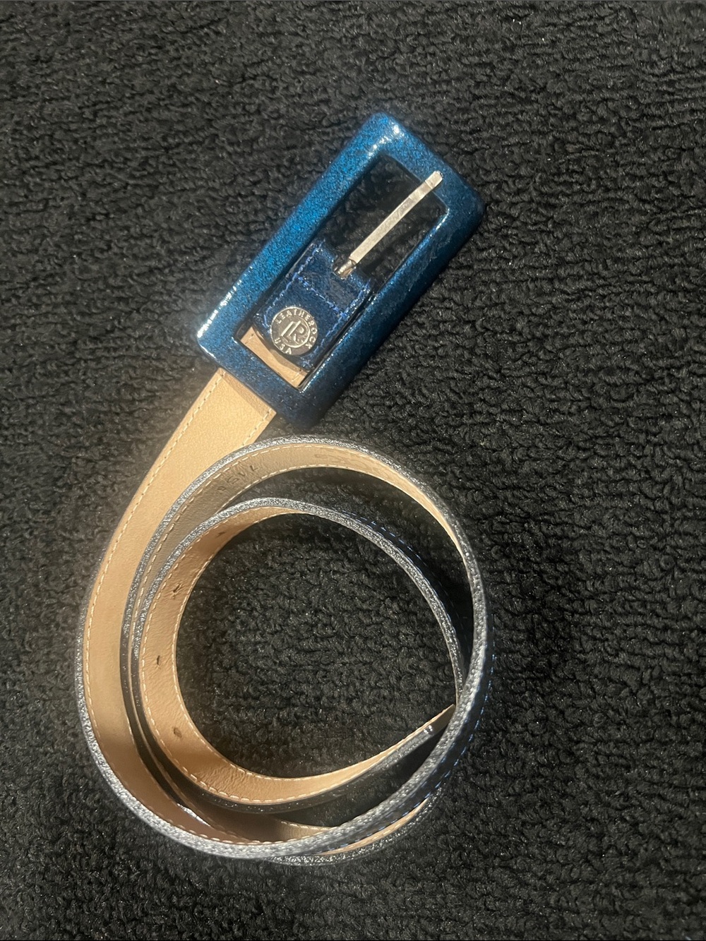 LeatherRock Metallic Blue Buckle Leather Belt